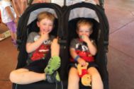 These boys love the rented Disney stroller